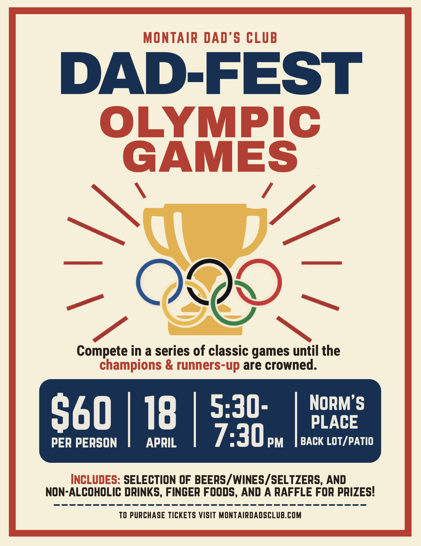 Beer Olympics party at Norms Place 4/18/2026 at 5:30pm